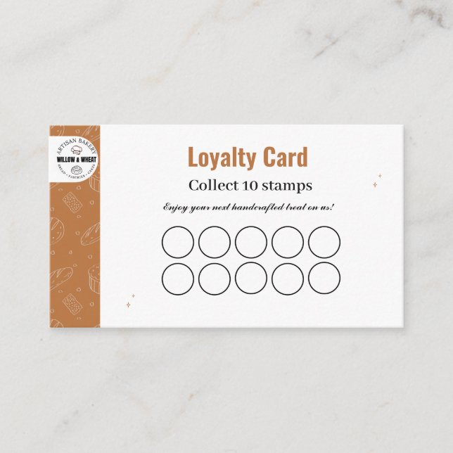 Tarjeta De Visita Rustic Caramel Bakery Loyalty Stamp Card (Anverso)