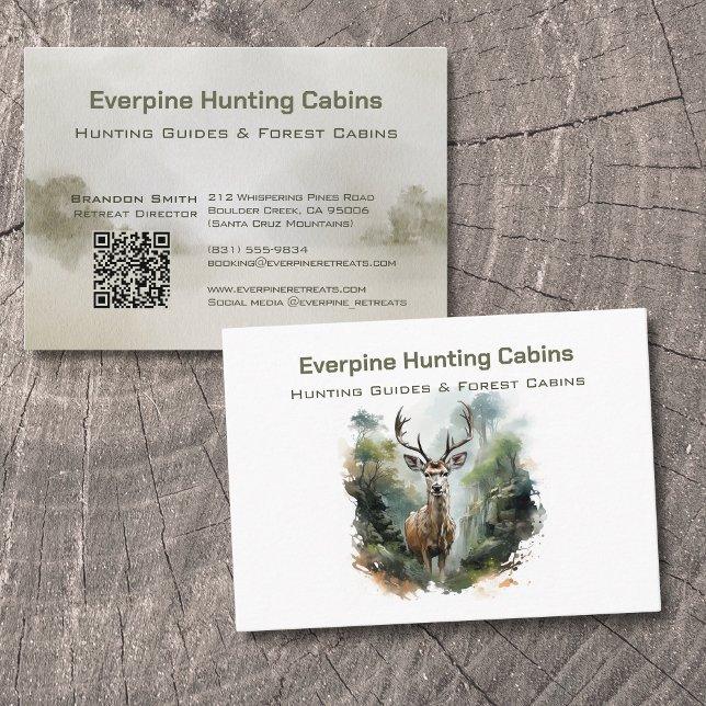 Tarjeta De Visita Rustic Forest Antler Deer Hunting Cabins QR-code (Subido por el creador)