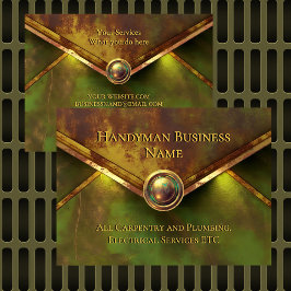 Tarjeta De Visita Rustic Gold Handyman Services Verde Green Rust