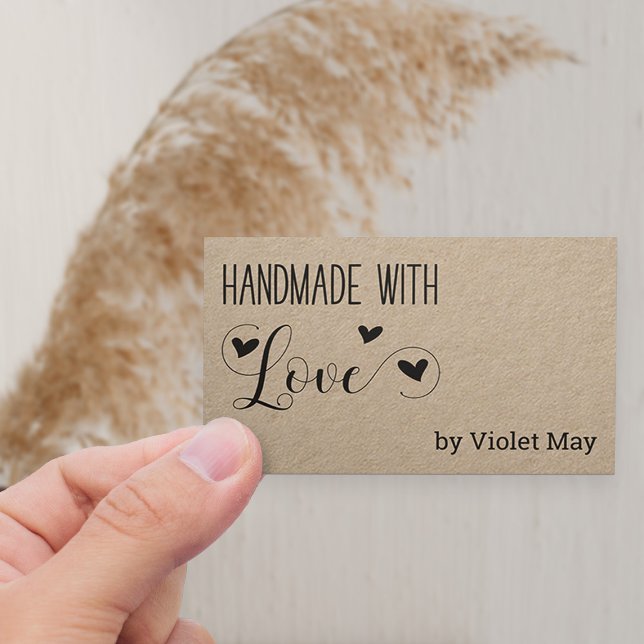 Tarjeta De Visita Rustic Handmade con Love Heart Kraft (Horizontal Business Card with cute hearts on kraft)