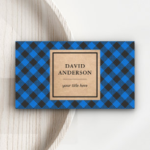 Tarjeta De Visita Rustic Kraft Azul Búfalo Cuadros Leñador