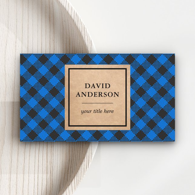 Tarjeta De Visita Rustic Kraft Azul Búfalo Cuadros Leñador (Subido por el creador)