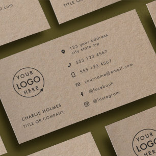 Tarjeta De Visita Rustic Kraft   Iconos de medios sociales con logot