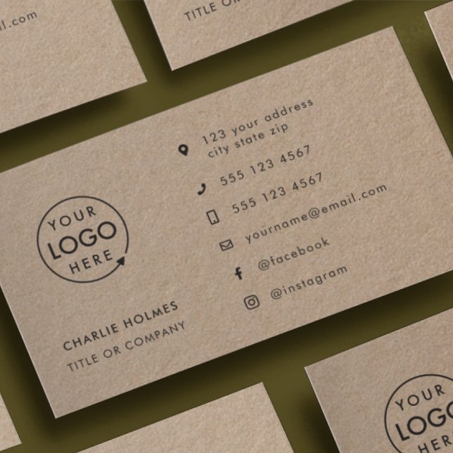 Tarjeta De Visita Rustic Kraft | Iconos de medios sociales con logot (Subido por el creador)