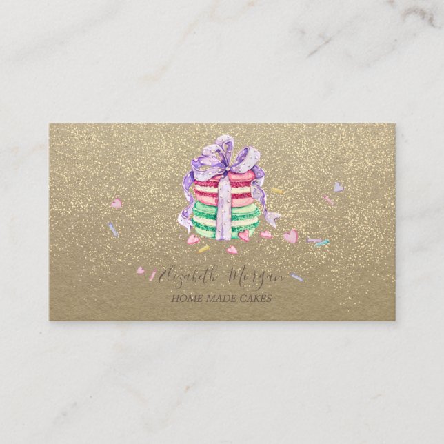 Tarjeta De Visita Rustic Kraft, Macarons Pasteles Hechos a Mano (Anverso)