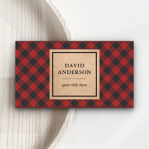 Tarjeta De Visita Rustic Kraft Plaid Rojo Búfalo Leñador