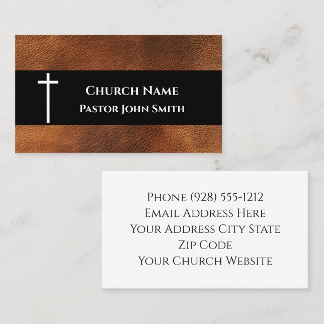 Tarjeta De Visita Rustic Leather Church (Anverso / Reverso)