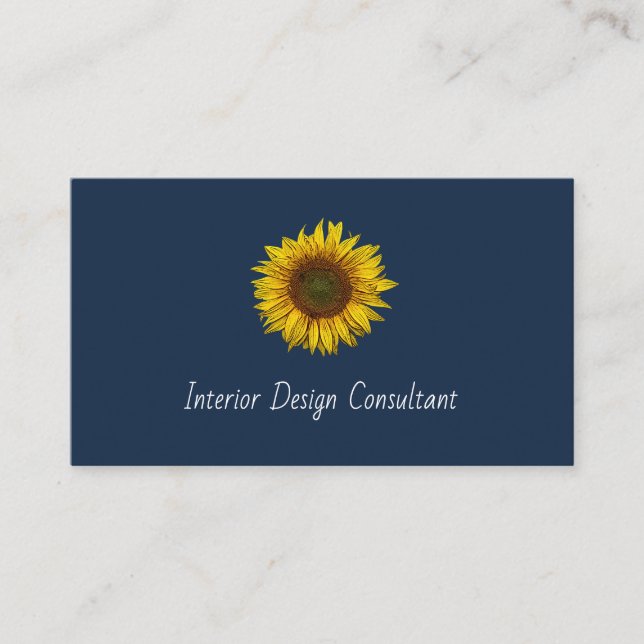 Tarjeta De Visita Rustic Sunflower QR code Boho Navy Blue (Anverso)
