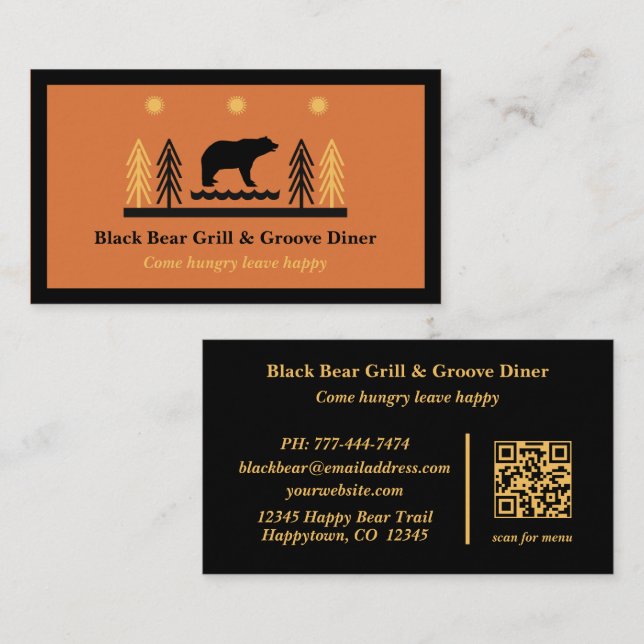 Tarjeta De Visita Rustic Tribal Southwestern Black Bear Restaurant  (Anverso / Reverso)