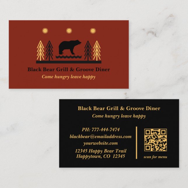 Tarjeta De Visita Rustic Tribal Southwestern Black Bear Restaurant (Anverso / Reverso)