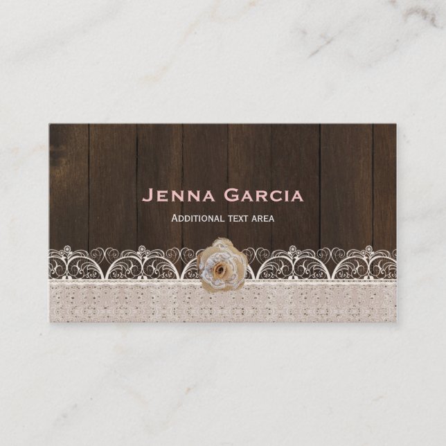 Tarjeta De Visita Rustic Western Wood Lace & Burlap Business Card (Anverso)