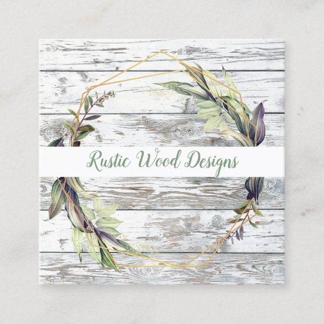 Tarjeta de visita Rustic Wood Greenery Square (Anverso)