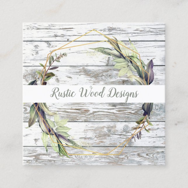 Tarjeta de visita Rustic Wood Greenery Square (Anverso)