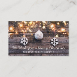Tarjeta De Visita Rustic Wood Lights Stars Feliz Navidad