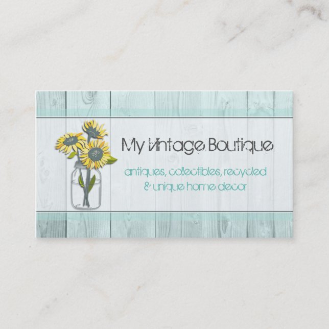 Tarjeta de visita Rustic Wood Mint/Mason Jar (Anverso)