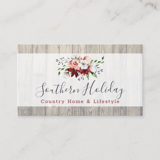 Tarjeta De Visita Rustic Wood & Southern Country Cotton Boutique (Anverso)