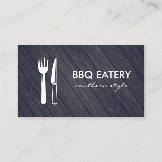 Tarjeta De Visita Rustic Wood Utensils BBQ Eatery (Anverso)