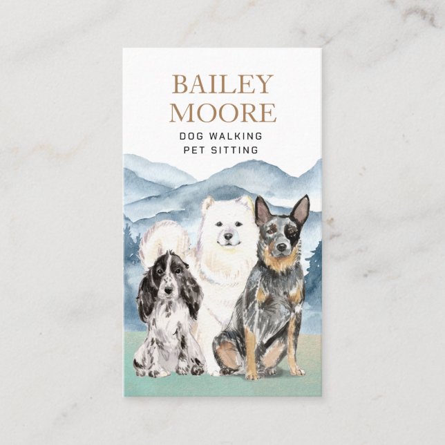 Tarjeta De Visita Rústica acuarela Perro Walker Adventura sitio Masc (Anverso)