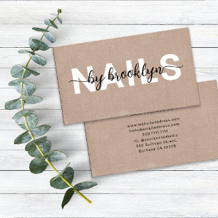 Tarjeta De Visita Rústica Burlap Foto Typografía Artista de uñas
