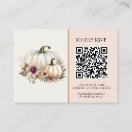 Tarjeta De Visita Rústica Calabaza Blanca Boda Floral de Otoño Rosa 
