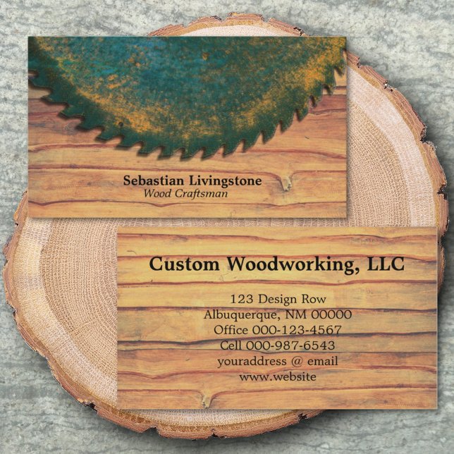 Tarjeta De Visita Rústica Circular Verde Saw Woodwork Profesional (Subido por el creador)