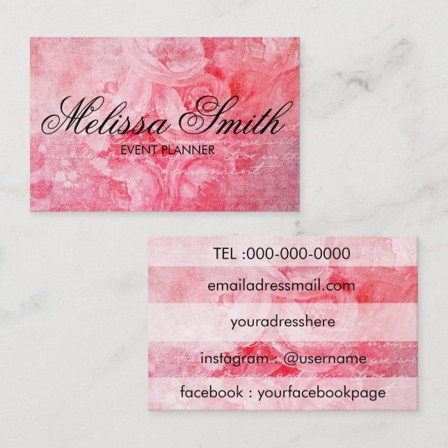 Tarjeta de visita rústica color de rosa vieja (Anverso / Reverso)