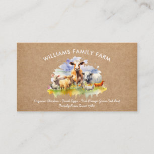 Tarjeta De Visita Rústica Granja Animales Vaca Pollo acuarela