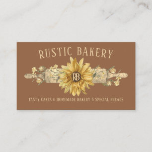 Tarjeta De Visita Rústica panadería de madera marrón Rolling Pin Sun