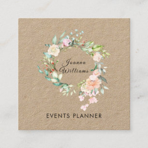 Tarjeta de visita Rústica Rosa Garland Floral Squa