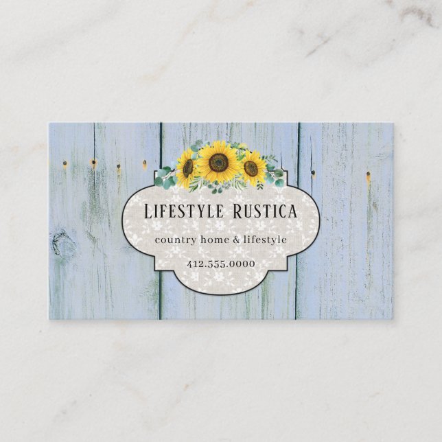 Tarjeta De Visita Rústica Wood Lace Shabby Grunge Sunflower Business (Anverso)