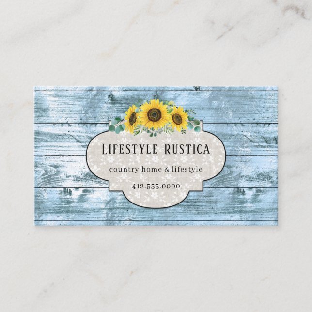 Tarjeta De Visita Rústica Wood Lace Shabby Grunge Sunflower Business (Anverso)