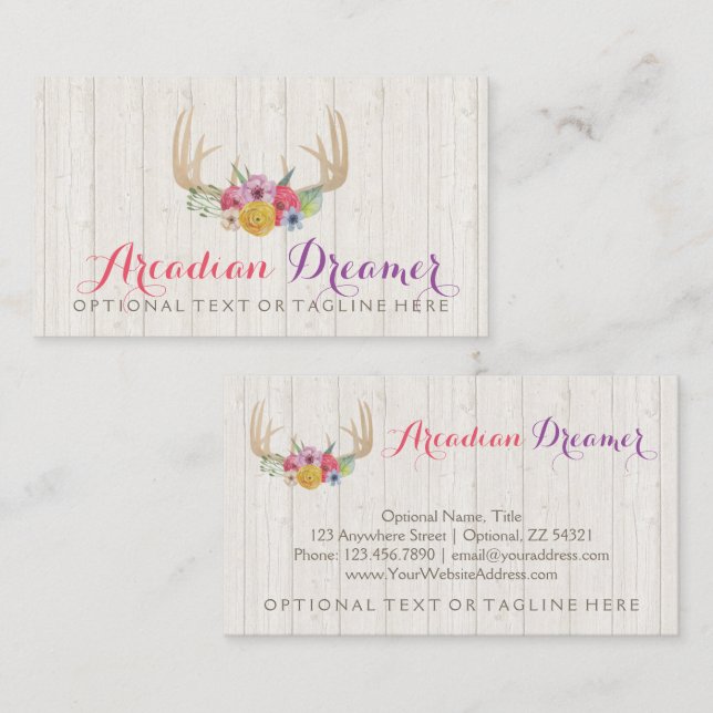 Tarjeta De Visita Rústicas Antillas Florales Pintadas Acuarela en Ma (Anverso / Reverso)