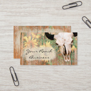 Tarjeta De Visita Rústico Barn de Campo Occidental Bull Skull Sunflo