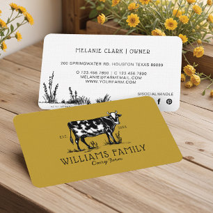 Tarjeta De Visita Rústico boceto cosmético lechero vaca amarillo d