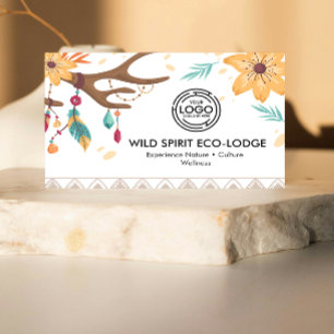 Tarjeta De Visita Rústico Boho Antlers, Feathers Beats Floral Tribal