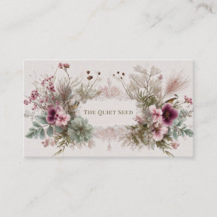 Tarjeta De Visita Rústico Boho Botánico Flor Rosa y Pájaro