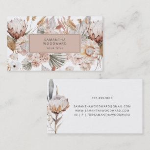 Tarjeta De Visita Rústico Boho Flor Silvestre Crema Terracota