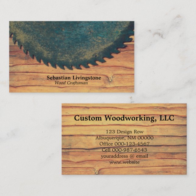 Tarjeta De Visita Rústico Circular Saw Woodwork Profesional (Anverso / Reverso)