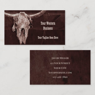 Tarjeta De Visita Rústico Cowboy Bull Cow Skull