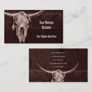Tarjeta De Visita Rústico Cowboy Bull Cow Skull