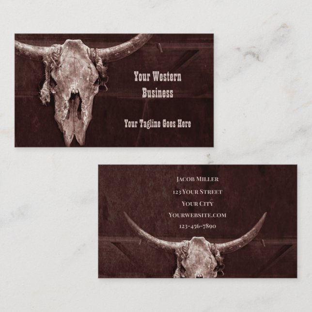 Tarjeta De Visita Rústico Cowboy Bull Cow Skull (Anverso / Reverso)