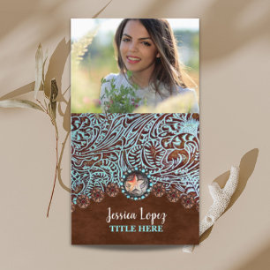 Tarjeta De Visita rústico cowboy trendy turquesa país occidental