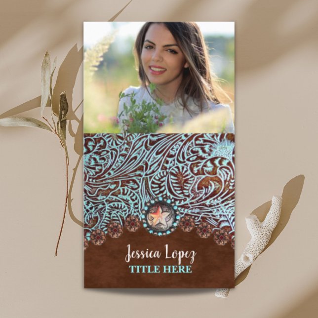 Tarjeta De Visita rústico cowboy trendy turquesa país occidental (rustic cowboy trendy turquoise western country business card)