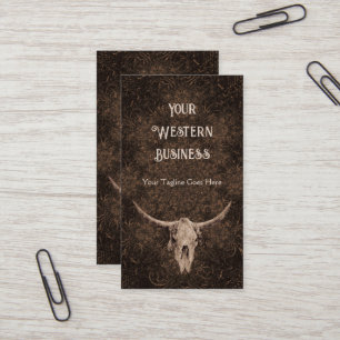 Tarjeta De Visita Rústico elegante Cráneo de Toro Occidental Marrón