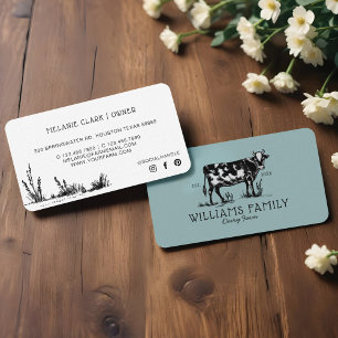 Tarjeta De Visita Rústico Esbozo Vintage Granja lechera Vaca Azul pá