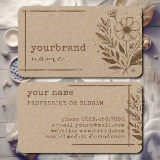 Tarjeta De Visita Rústico Flor Boutique Flor Kraft Paper Beige