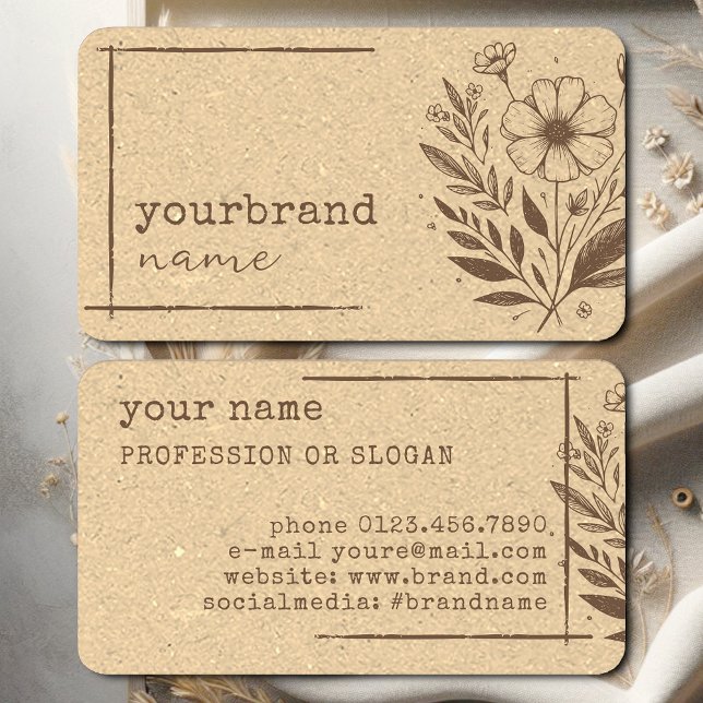 Tarjeta De Visita Rústico Flor Boutique Flor Kraft Paper Beige (Subido por el creador)