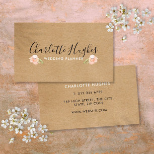 Tarjeta De Visita Rústico Kraft Boho Signature Rosa Motif floral