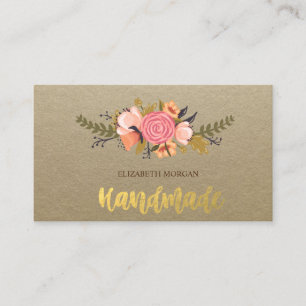 Tarjeta De Visita Rústico, Kraft, Flor de Acuarela