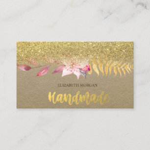 Tarjeta De Visita Rústico, Kraft, Flor de Acuarela, Brillo Ombre